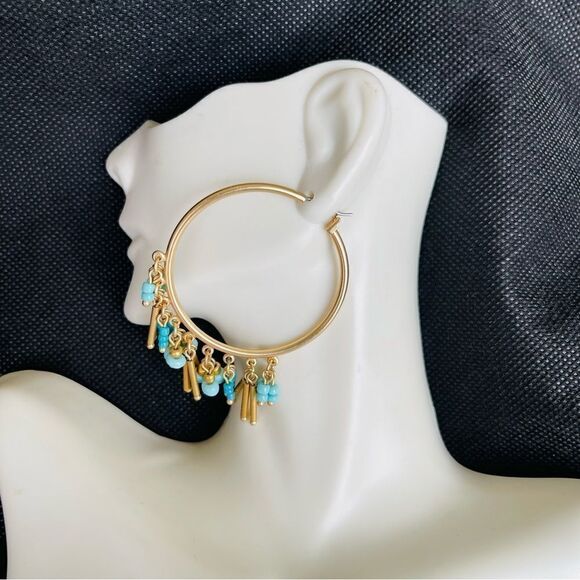 Matte Gold Hoop Beaded Earrings - Picture 1 of 4